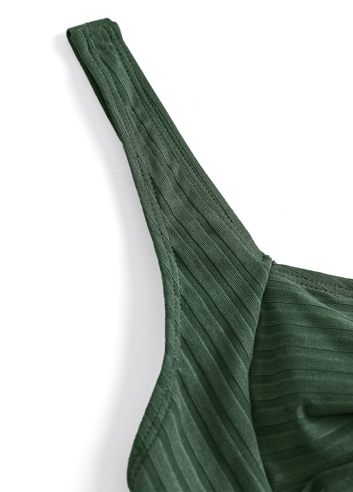 Tropical Plants Print Surplice Olive Green Tankini Set