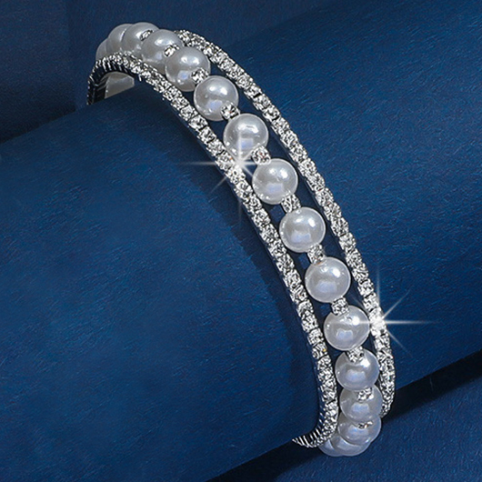 Pearl Hollow Alloy Silver Diamond Bracelet