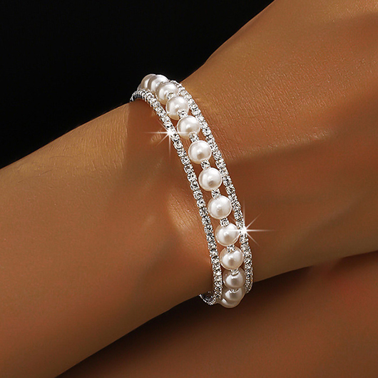 Pearl Hollow Alloy Silver Diamond Bracelet
