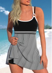Striped Criss Cross Black Swimdress Top-No Bottom