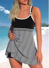 Striped Criss Cross Black Swimdress Top-No Bottom
