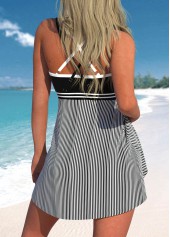 Striped Criss Cross Black Swimdress Top-No Bottom