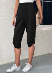 High Waisted Pocket Black Jogger Elastic Waist Pants