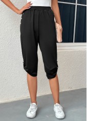 High Waisted Pocket Black Jogger Elastic Waist Pants