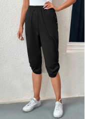 High Waisted Pocket Black Jogger Elastic Waist Pants