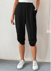 High Waisted Pocket Black Jogger Elastic Waist Pants