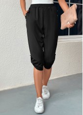 High Waisted Pocket Black Jogger Elastic Waist Pants
