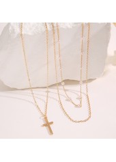 Gold Pearl Detail Cross Alloy Necklace Set
