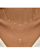 Gold Pearl Detail Cross Alloy Necklace Set