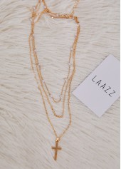 Gold Pearl Detail Cross Alloy Necklace Set