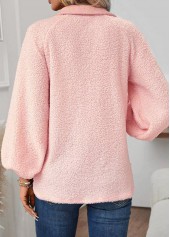 Jacquard Light Pink Long Sleeve Turn Down Collar Sweatshirt