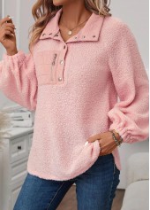 Jacquard Light Pink Long Sleeve Turn Down Collar Sweatshirt