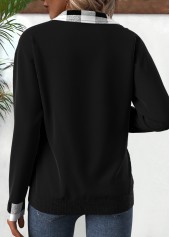 Plaid Patchwork Black Long Sleeve Turn Down Collar Sweatshirt