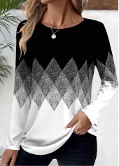 Plus Size Black Patchwork Geometric Print T Shirt