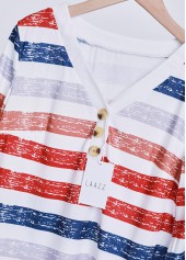 Red Plus Size Button Multi Stripe Print T Shirt