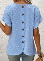Button Dusty Blue Short Sleeve Round Neck Blouse