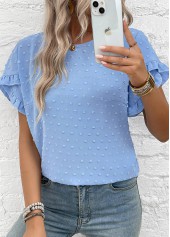 Button Dusty Blue Short Sleeve Round Neck Blouse