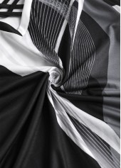 Geometric Print Criss Cross Black Short Sleeve T Shirt