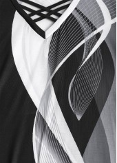 Geometric Print Criss Cross Black Short Sleeve T Shirt