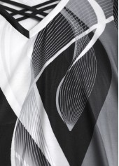 Geometric Print Criss Cross Black Short Sleeve T Shirt