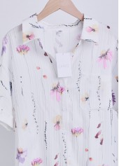 White Plus Size Textured Fabric Floral Print Shirt