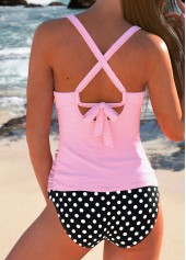 Polka Dot Surplice Pink Tankini Set