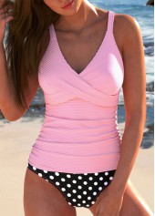 Polka Dot Surplice Pink Tankini Set
