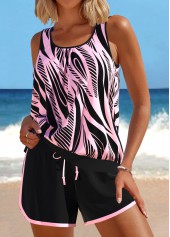 Geometric Print Patchwork Pink Tankini Set