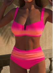 Ombre Ruched Hot Pink Bikini Set