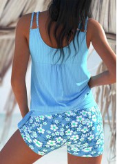 Ditsy Floral Print Ruched Light Blue Tankini Set