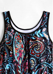 Paisley Print Contrast Binding Black Tankini Set