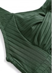 Tropical Plants Print Surplice Olive Green Tankini Set