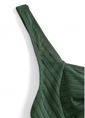 Tropical Plants Print Surplice Olive Green Tankini Set