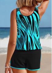 Plus Size Mint Green Geometric Print Patchwork Tankini Set