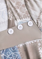 Plus Size Light Coffee Patchwork Geometric Print T Shirt