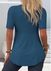 Floral Print Lace Peacock Blue Fake Two Piece Twinset