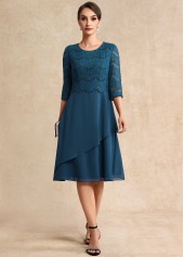 Lace Peacock Blue 3/4 Sleeve Round Neck Dress