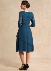 Lace Peacock Blue 3/4 Sleeve Round Neck Dress