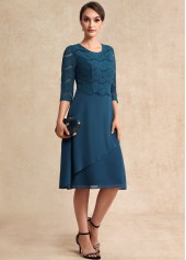 Lace Peacock Blue 3/4 Sleeve Round Neck Dress