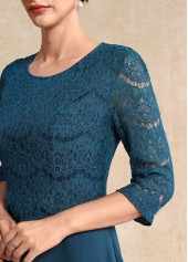 Lace Peacock Blue 3/4 Sleeve Round Neck Dress