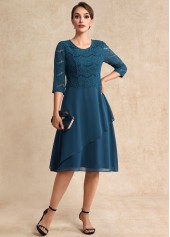 Lace Peacock Blue 3/4 Sleeve Round Neck Dress
