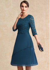 Lace Peacock Blue 3/4 Sleeve Round Neck Dress