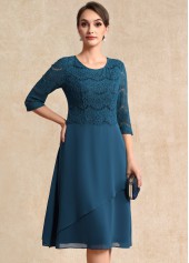 Lace Peacock Blue 3/4 Sleeve Round Neck Dress