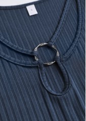 Lace Navy Short Sleeve Tie Collar T Shirt