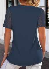 Lace Navy Short Sleeve Tie Collar T Shirt