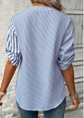 Striped Split Dusty Blue 3/4 Sleeve Blouse