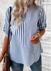 Striped Split Dusty Blue 3/4 Sleeve Blouse