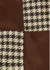 Plaid Patchwork Dark Coffee Long Sleeve Round Neck Sweatshirt