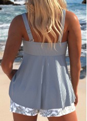 Plus Size Grey Tribal Print Patchwork Tankini Set