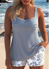 Plus Size Grey Tribal Print Patchwork Tankini Set